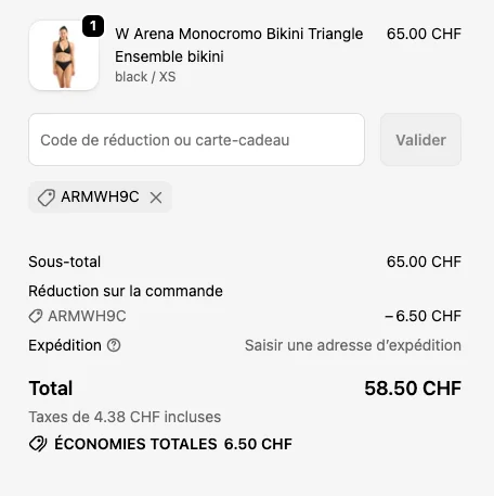 Preuve du coupon - Arena - Arena code promo [[10% de remise]] sur tout le site