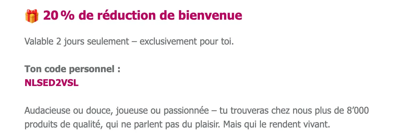 Preuve du coupon - Sedusia - Sedusia [[20 % de réduction]] de bienvenue sur commandes plaisir