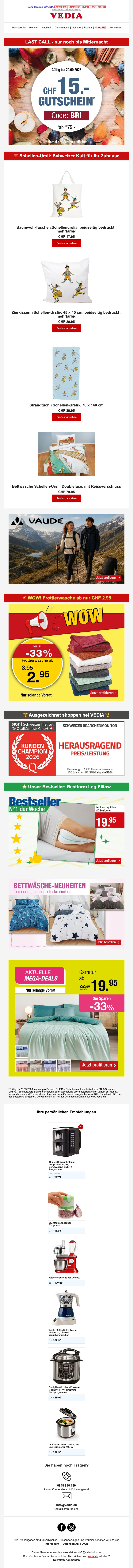 Preuve du coupon - Vedia - Code promo Vedia : [[bon cadeau]], offert en montrant la newsletter
