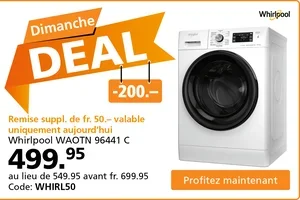 Aujourd'hui seulement : fr. 200.– de réduction sur un lave-linge séchant Whirlpool🤩