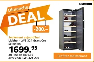 Aujourd'hui seulement : fr. 200.– de réduction sur une cave à vin Liebherr 🍷