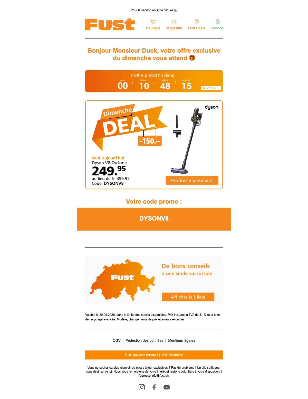 Preuve du coupon - Fust - Code promo Fust : [[réduction exclusive]] sur aspirateurs Dyson, prix réduit