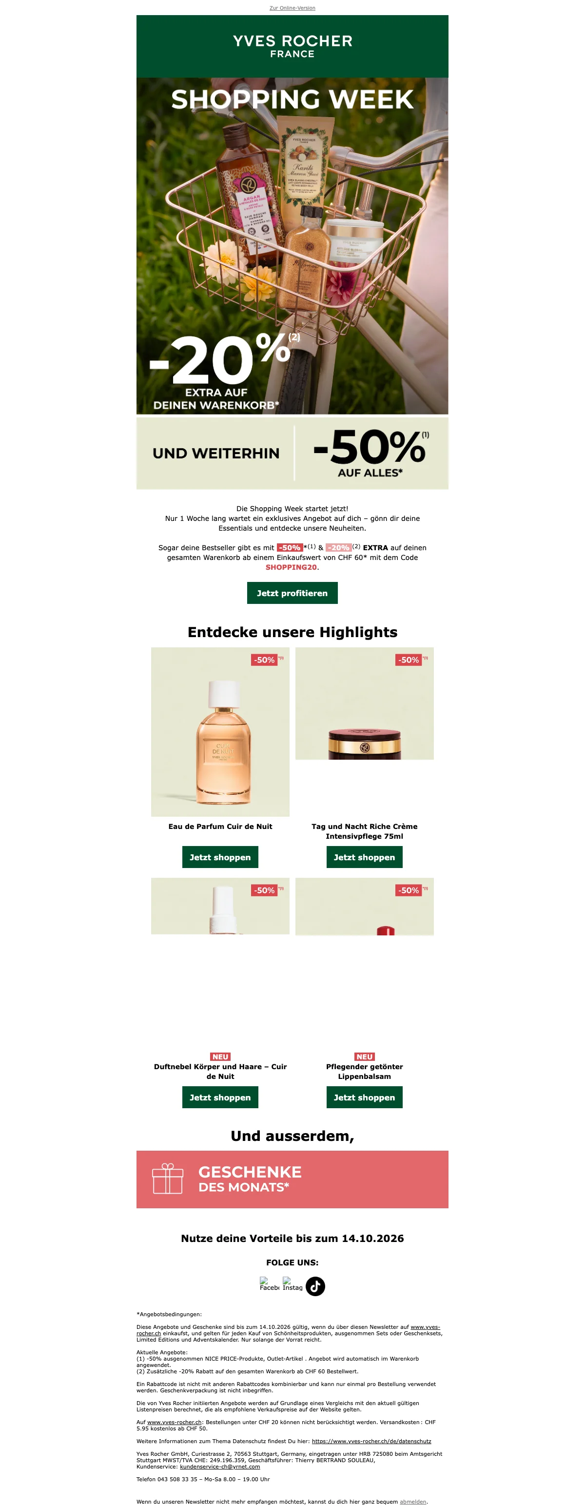 Preuve du coupon - Yves Rocher - [[50% de réduction]], plus 20% supplémentaire sur tout, panier minimum requis