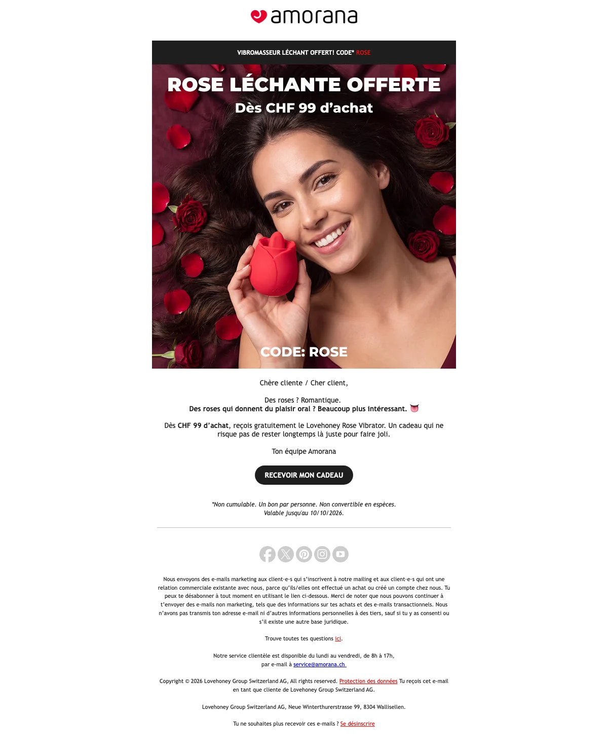Preuve du coupon - Amorana - [[Cadeau offert]], un vibromasseur gratuit dès le minimum d’achat requis