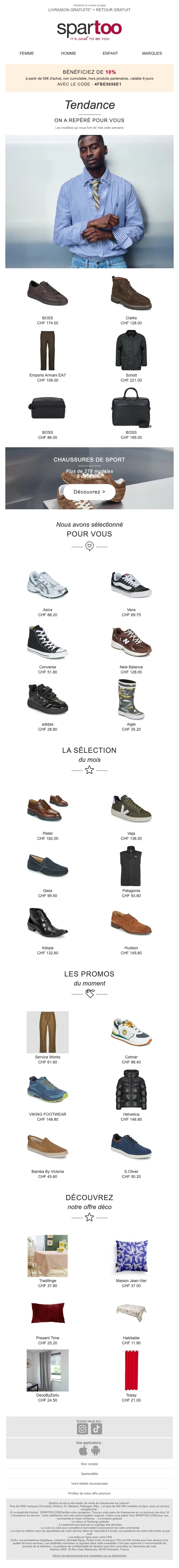 Preuve du coupon - Spartoo - Code promo : 10% dès 50€ d'achat non cumulable hors partenaires