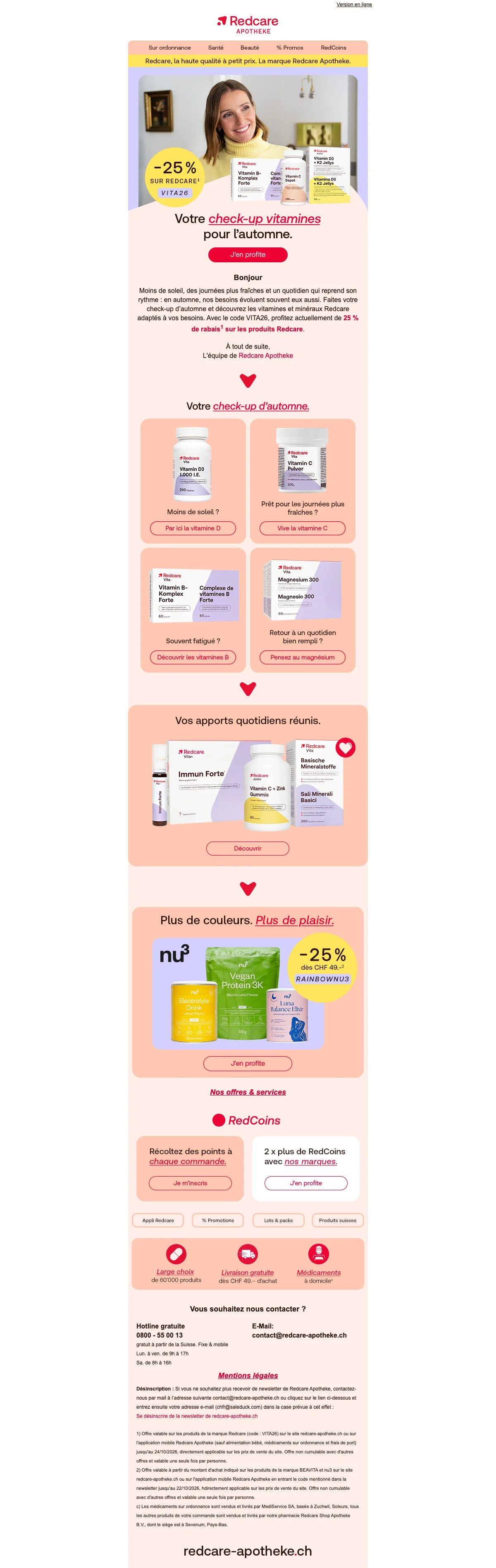 Preuve du coupon - Redcare Apotheke - Code promo : [[25% de rabais]] sur vitamines et minéraux pour l'automne