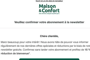 Confirmez maintenant votre abonnement à la newsletter et profitez de 15 % de réduction