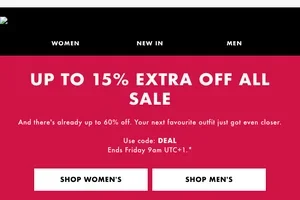 Up to 15% extra off all Sale styles