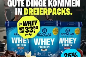 3× Whey sichere. Nume 33,50 CHF/kg!