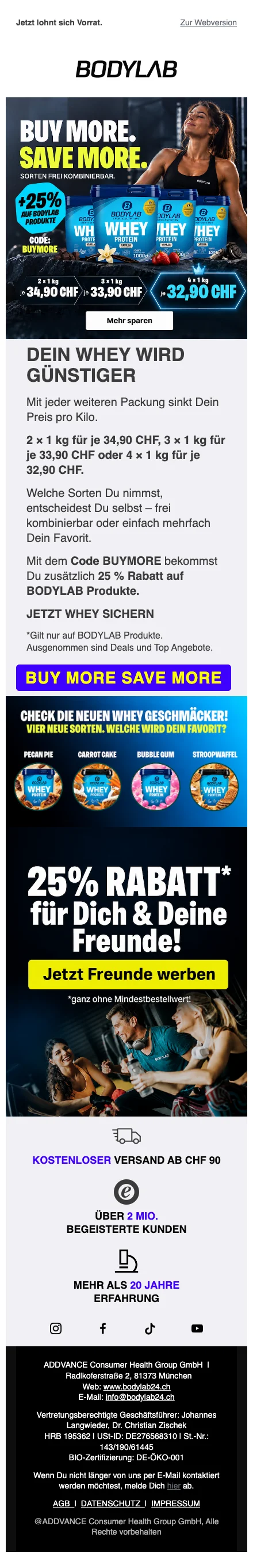 Preuve du coupon - bodylab24 - Code promo : [[25% de réduction]] sur whey en pack, prix/kg réduit