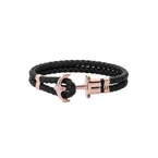 Bracelet ancre Phrep or rose cuir noir