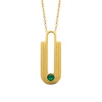 Collier doré style art deco avec pierre verte en acier