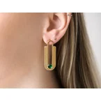 Boucles d'oreilles dorées style art deco avec pierre verte en acier