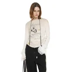 Dot Wrinkled Cropped Long Sleeve Top