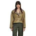 Cropped Cotton Jacket with Check Warmer