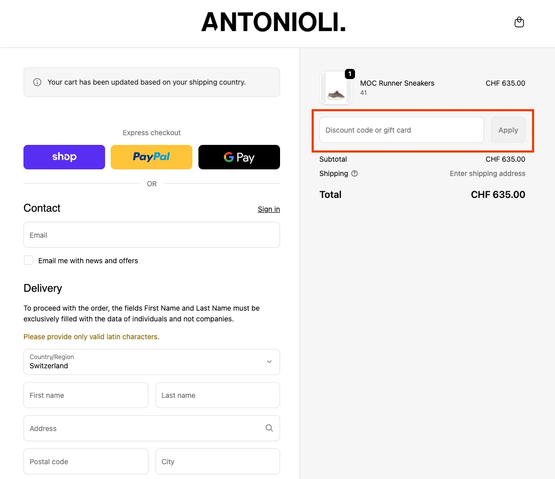 Comment utiliser le code promo ? - Antonioli