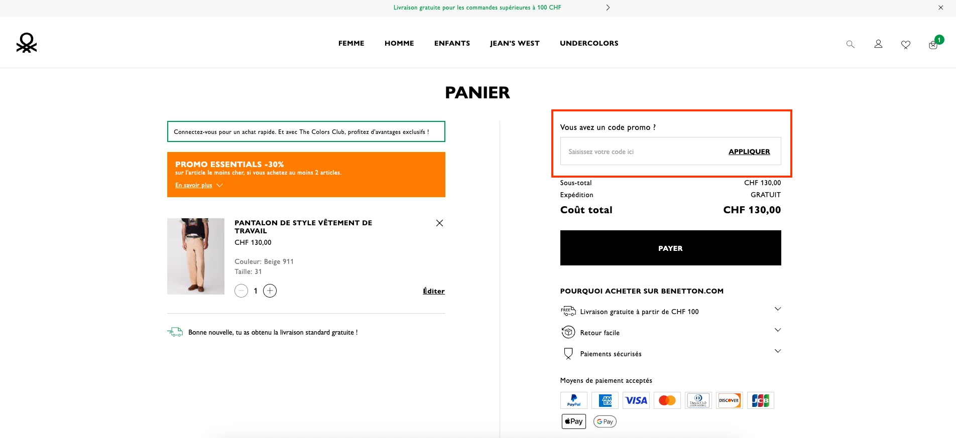 Comment utiliser le code promo ? - Benetton
