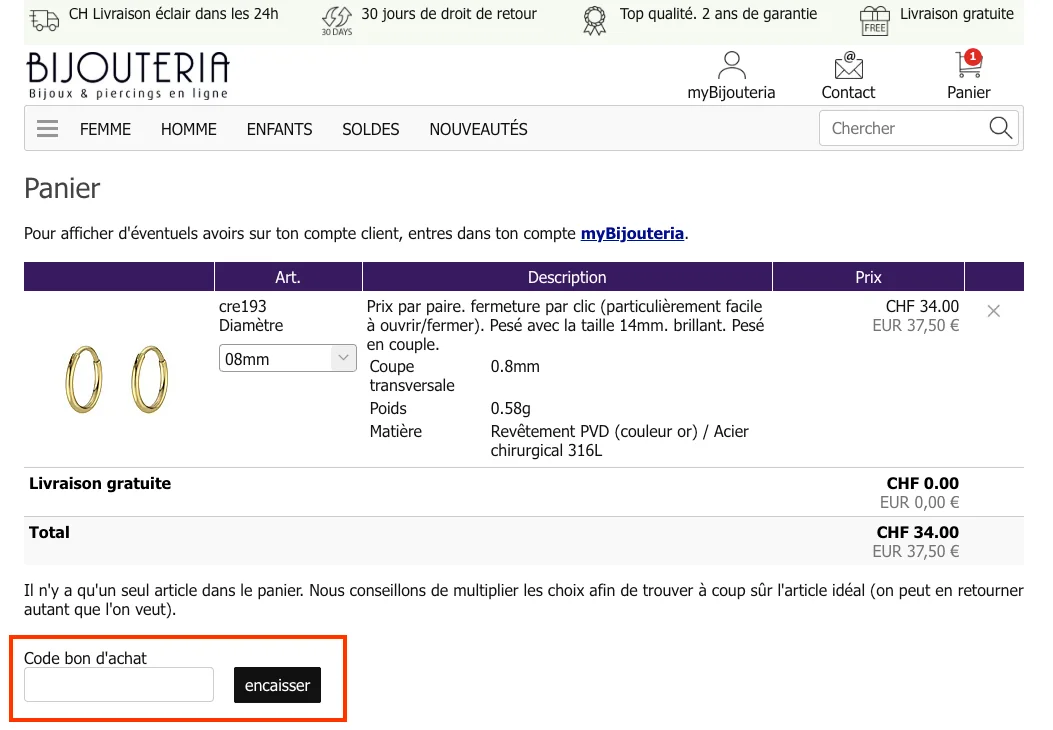 Comment utiliser le code promo ? - Bijouteria