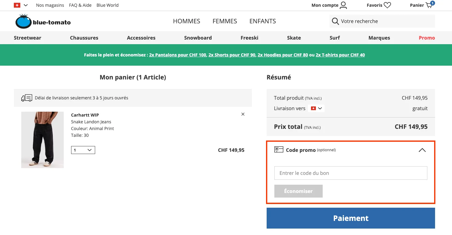 Comment utiliser le code promo ? - Blue Tomato