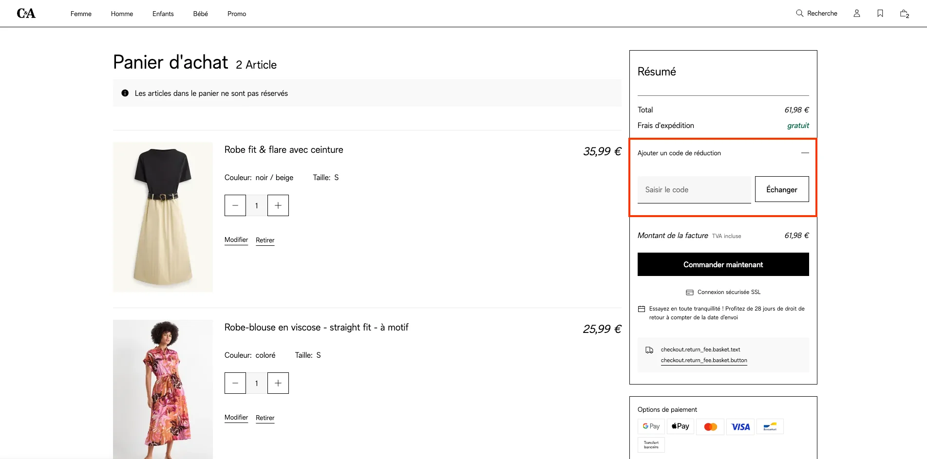 Comment utiliser le code promo ? - C&amp;A