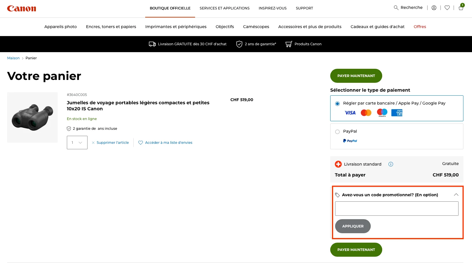 Comment utiliser le code promo ? - Canon