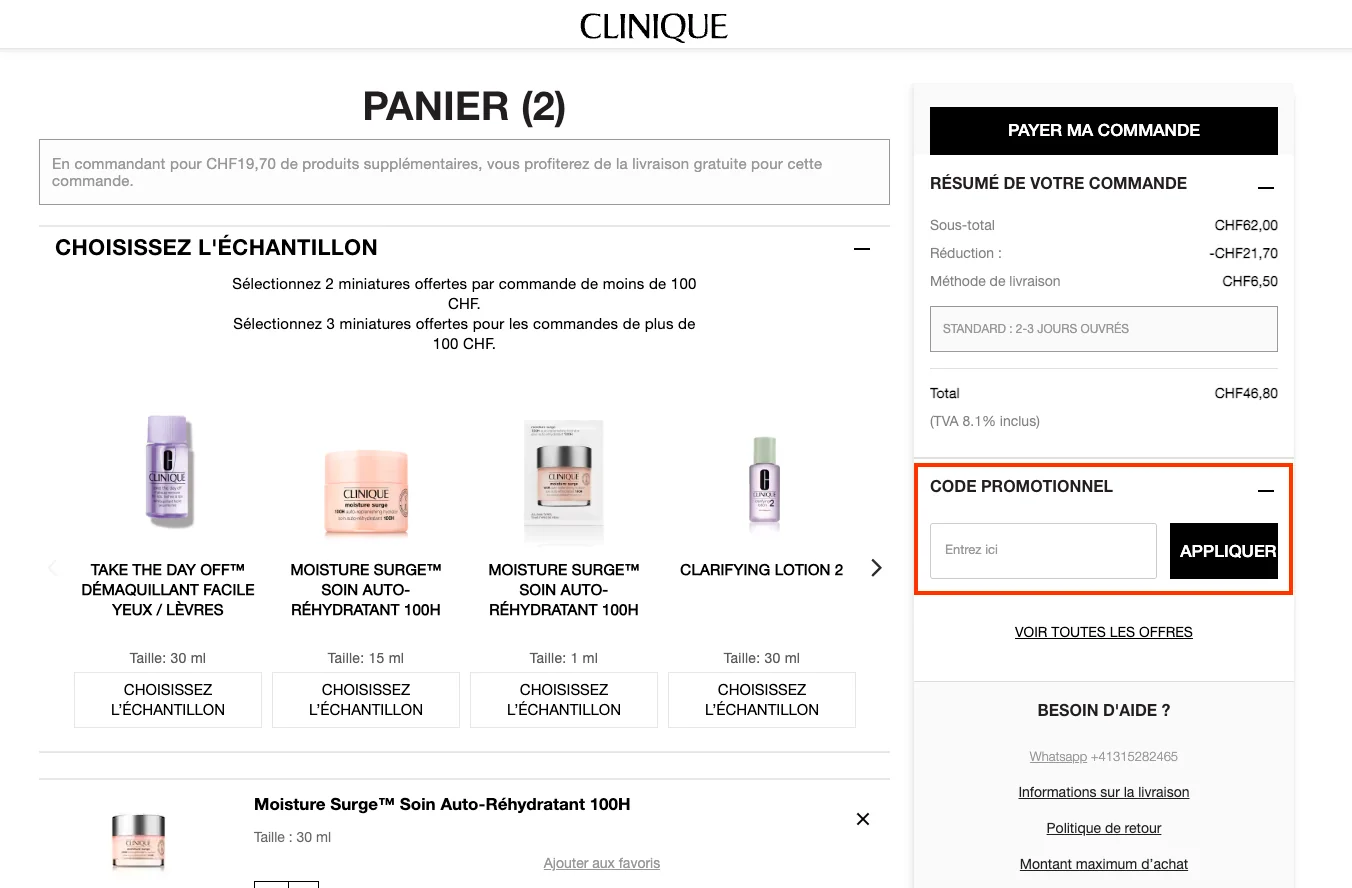 Comment utiliser le code promo ? - Clinique
