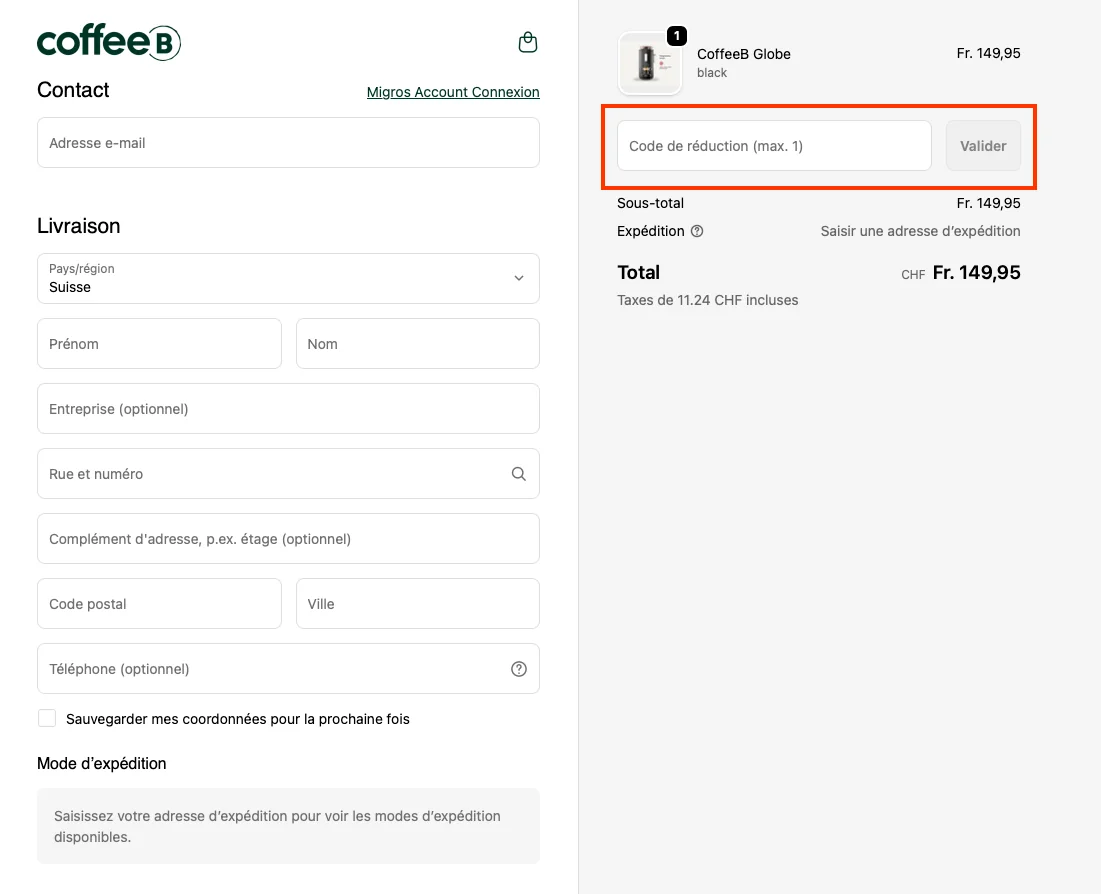 Comment utiliser le code promo ? - CoffeeB