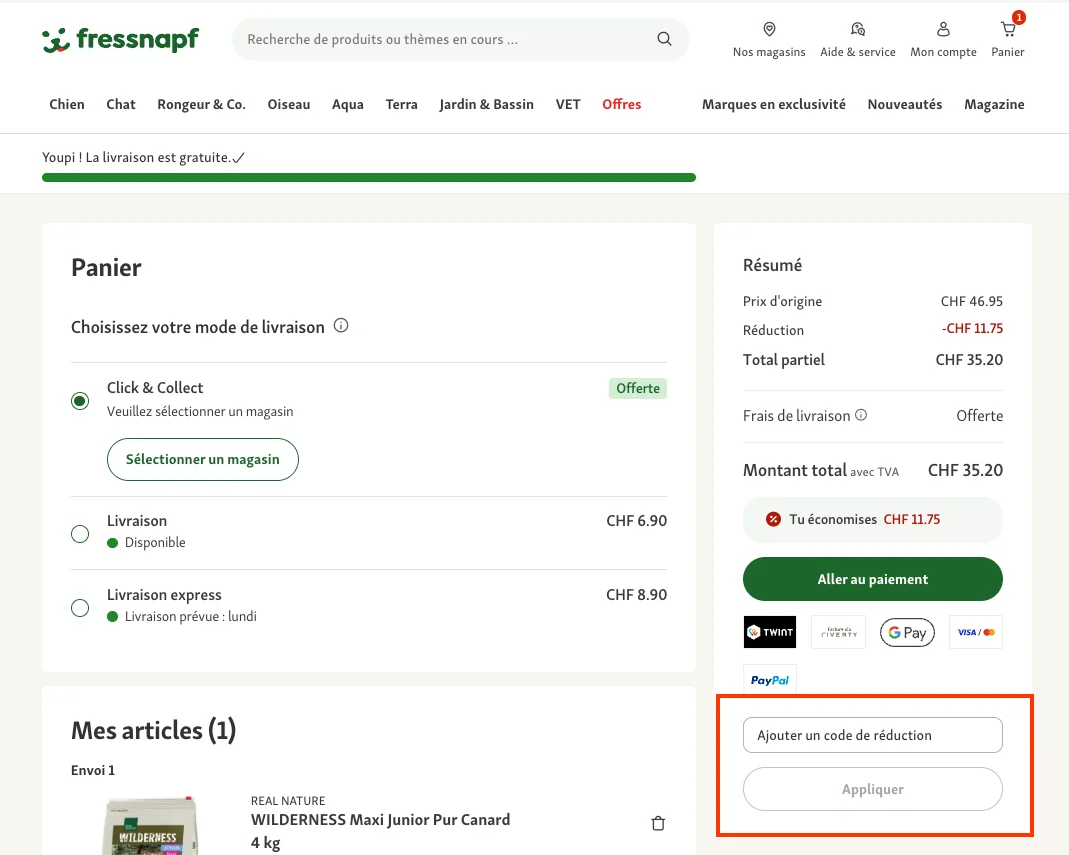 Comment utiliser le code promo ? - Fressnapf