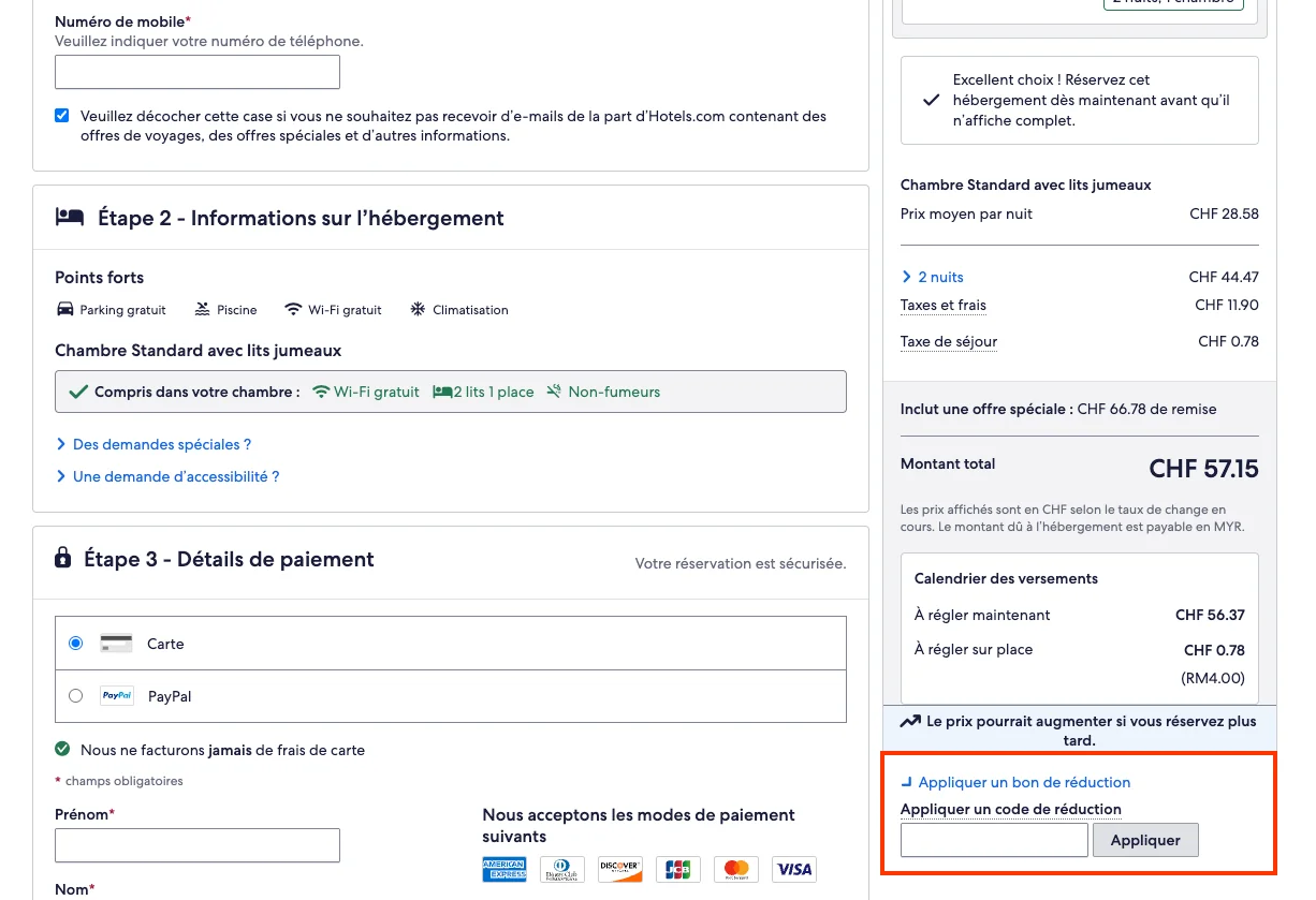 Comment utiliser le code promo ? - Hotels.com