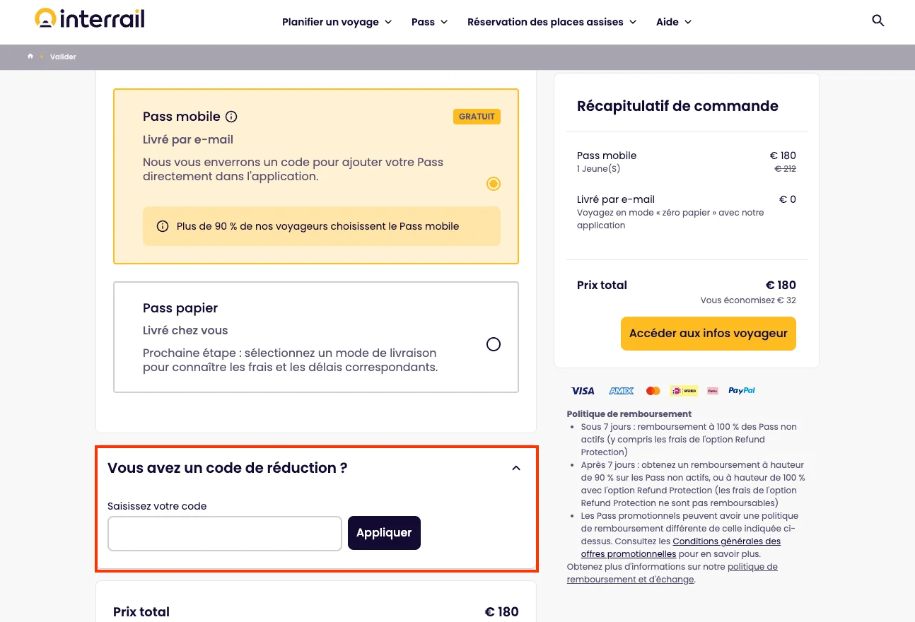 Comment utiliser le code promo ? - Interrail