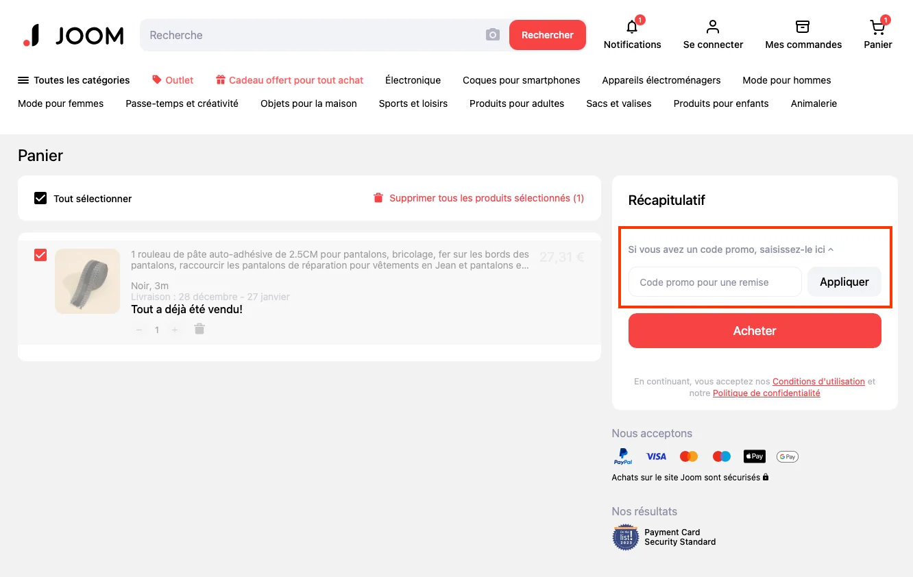 Comment utiliser le code promo ? - Joom