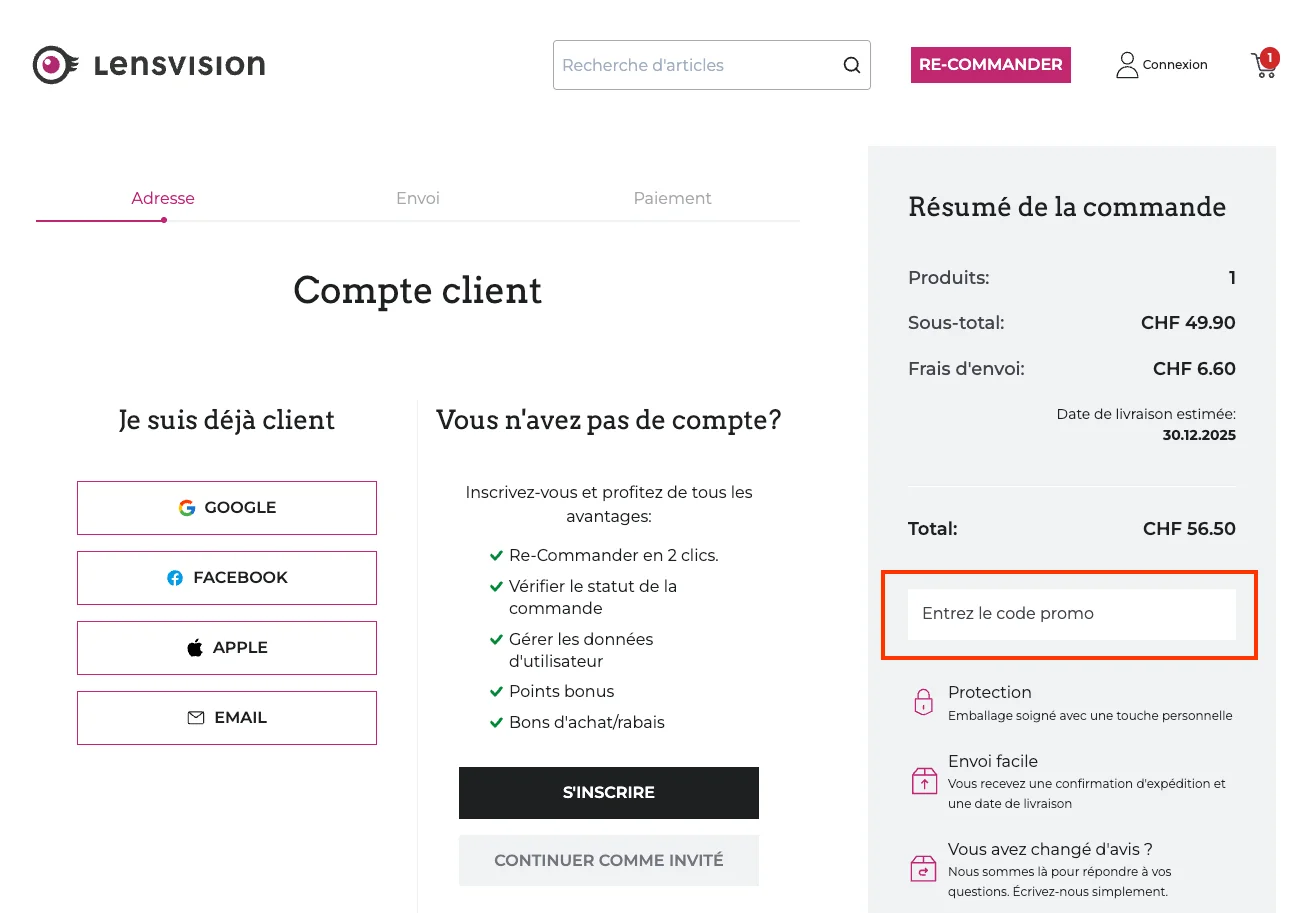 Comment utiliser le code promo ? - Lensvision