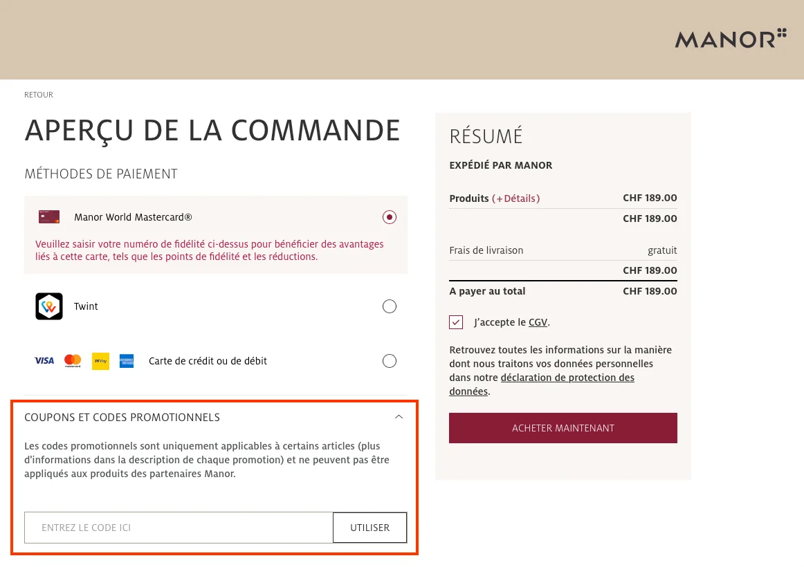 Comment utiliser le code promo ? - Manor