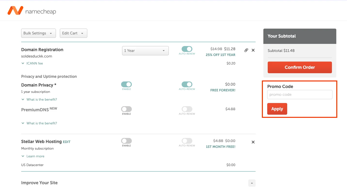 Comment utiliser le code promo ? - Namecheap