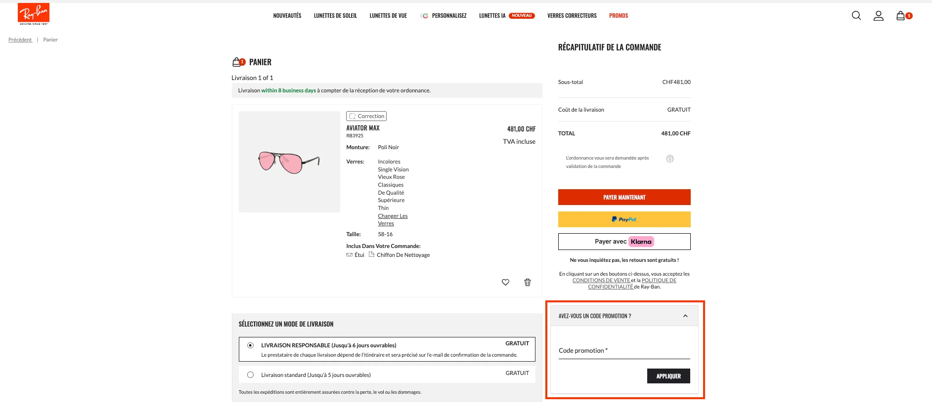 Comment utiliser le code promo ? - Ray Ban
