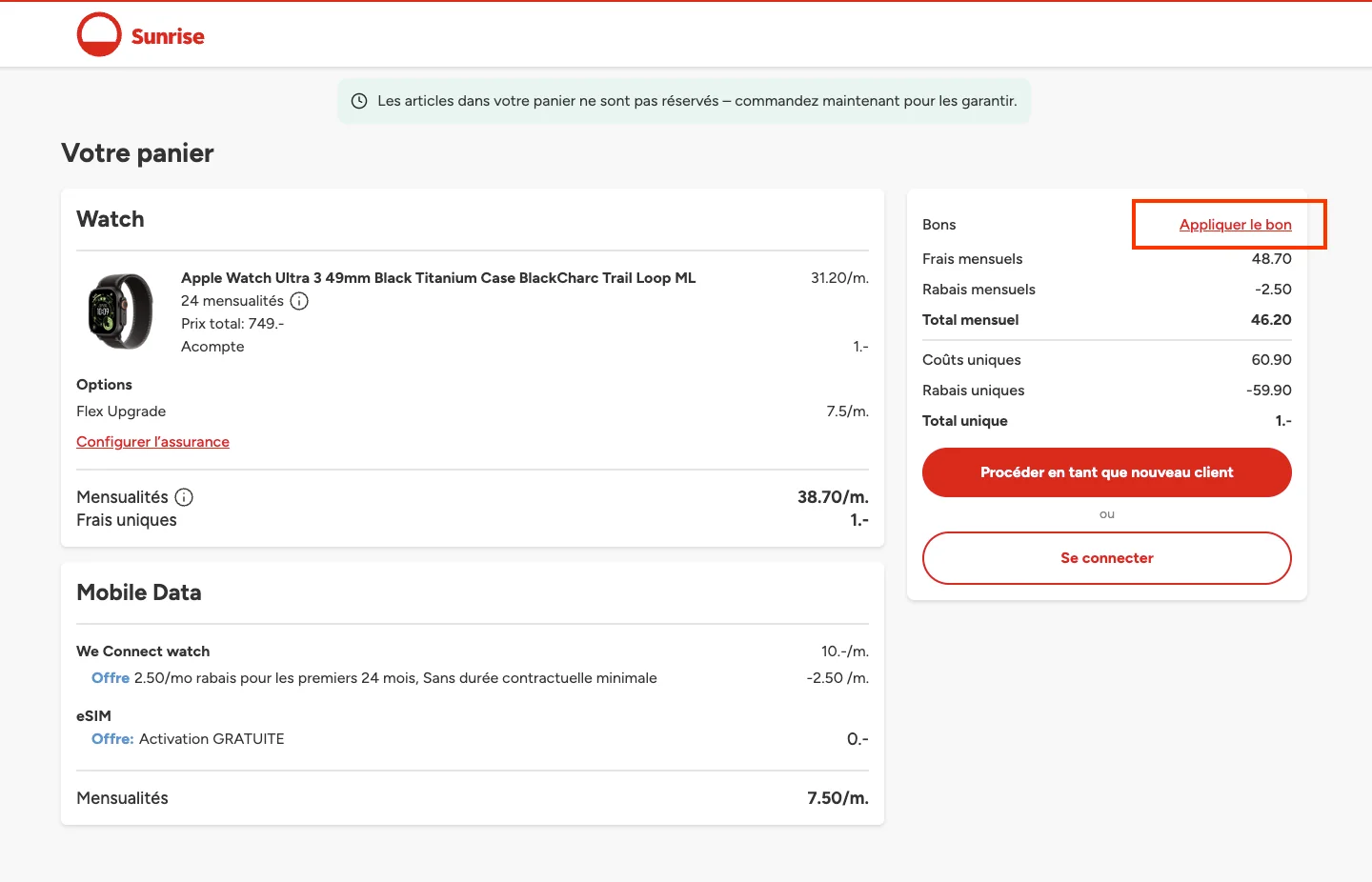 Comment utiliser le code promo ? - Sunrise