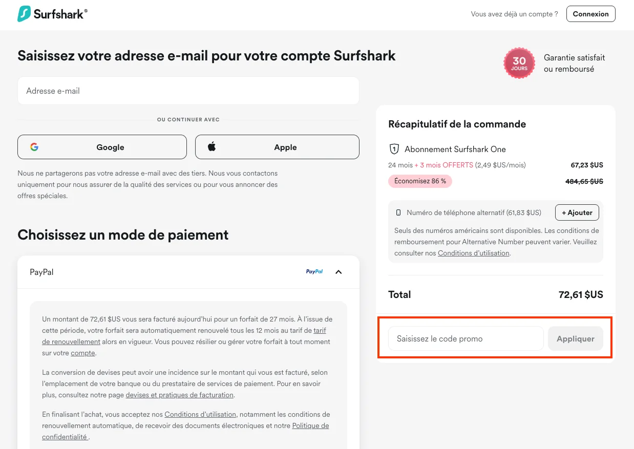Comment utiliser le code promo ? - Surfshark