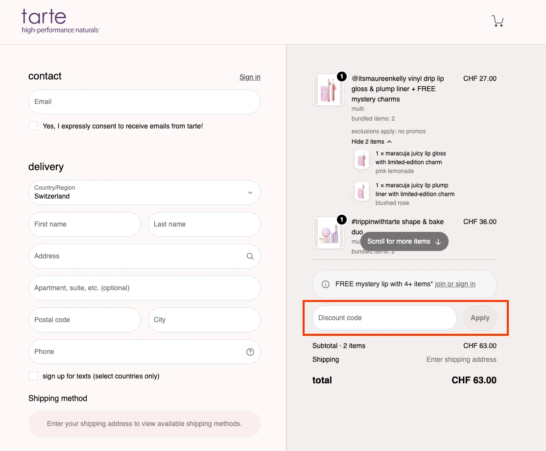 Comment utiliser le code promo ? - Tarte Cosmetics