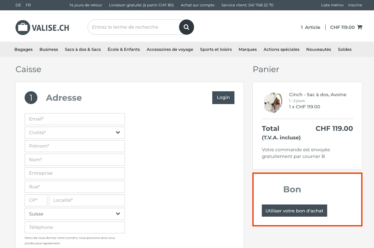 Comment utiliser le code promo ? - Valise