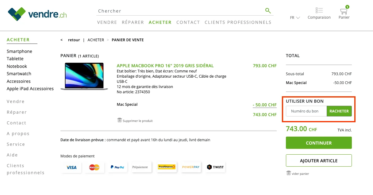 Comment utiliser le code promo ? - vendre.ch